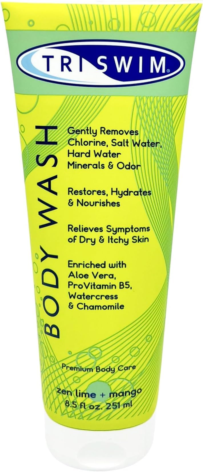 TRISWIM Chlorine Removal Body Wash 32oz | Summer Post-Swim Body Wash for Swimmers | Value Size | Removes Chlorine, Bromine, Hard Water & Saltwater | Hydrates & Restores Skin | Zen Lime + Mango Scent