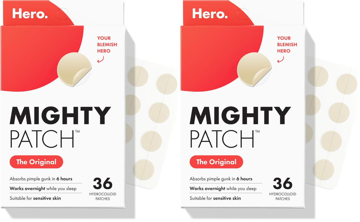 Mighty Patch Hero Cosmetics Original Nighttime Acne Pimple Patches, 36 Ct | #1 Hydrocolloid Acne Patches, Shrinking Zits & Whiteheads in 1 Use, Spot Treatment, Pimple Stickers for Face