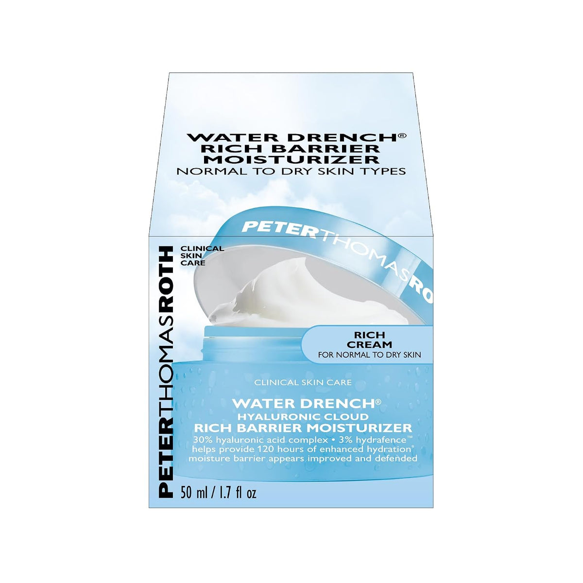 Peter Thomas Roth | Water Drench® Hyaluronic Cloud Rich Barrier Moisturizer | Hyaluronic Acid Barrier Cream For Dry Skin, Fragrance-Free